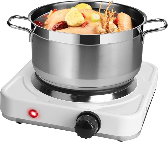 7” Electric Single Burner, 1500W Portable Stainless Steel Countertop Hot Plate Stove Cooktop with Non Slip Rubber Feet for RV/Home/Camp, 5 Temperature Adjustments