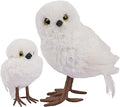 winemana Winter Decorations White Owl Figurine, Set of 2 Christmas Furry Owls Ornaments, Holiday Decor Table Decorations for Home Party