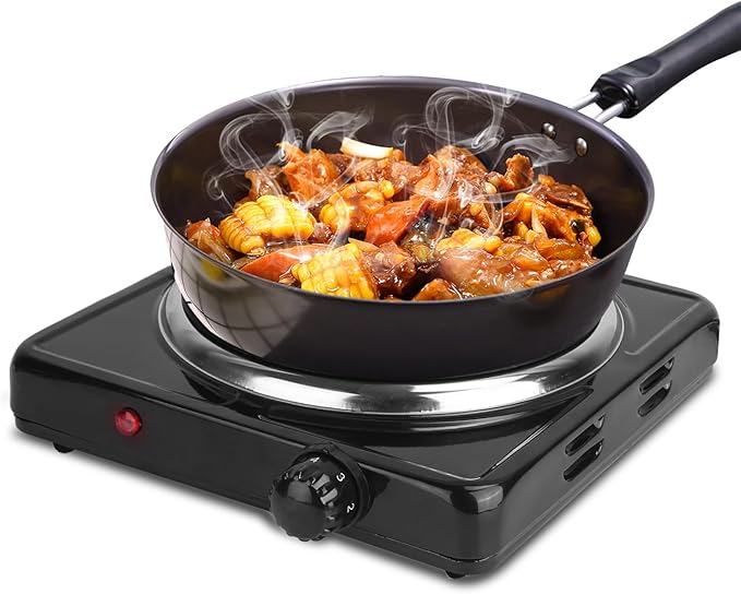 7” Electric Single Burner, 1500W Portable Stainless Steel Countertop Hot Plate Stove Cooktop with Non Slip Rubber Feet for RV/Home/Camp, 5 Temperature Adjustments