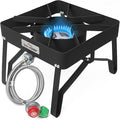 COOKAMP High Pressure Gas Cooker Outdoor Propane Burner with 0-20 PSI Adjustable Regulator and Steel Braided Hose (STEEL) SA1100
