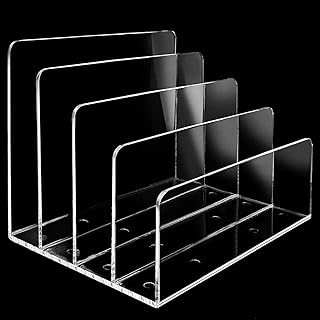 4 Section Acrylic File Organizer, Clear Desk Organizer and Accessories, Sturdy File Folder Holder Sorter, Office Supplies for Mail Letter Paper Electronic Notebook