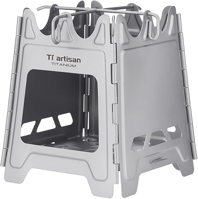 Titanium Wood Burning Stove with Hinge, Folding Camping Backpacking Stove Titanium Wood Stove Portable Wood Alcohol Stove for Outdoor Camping Picnic BBQ
