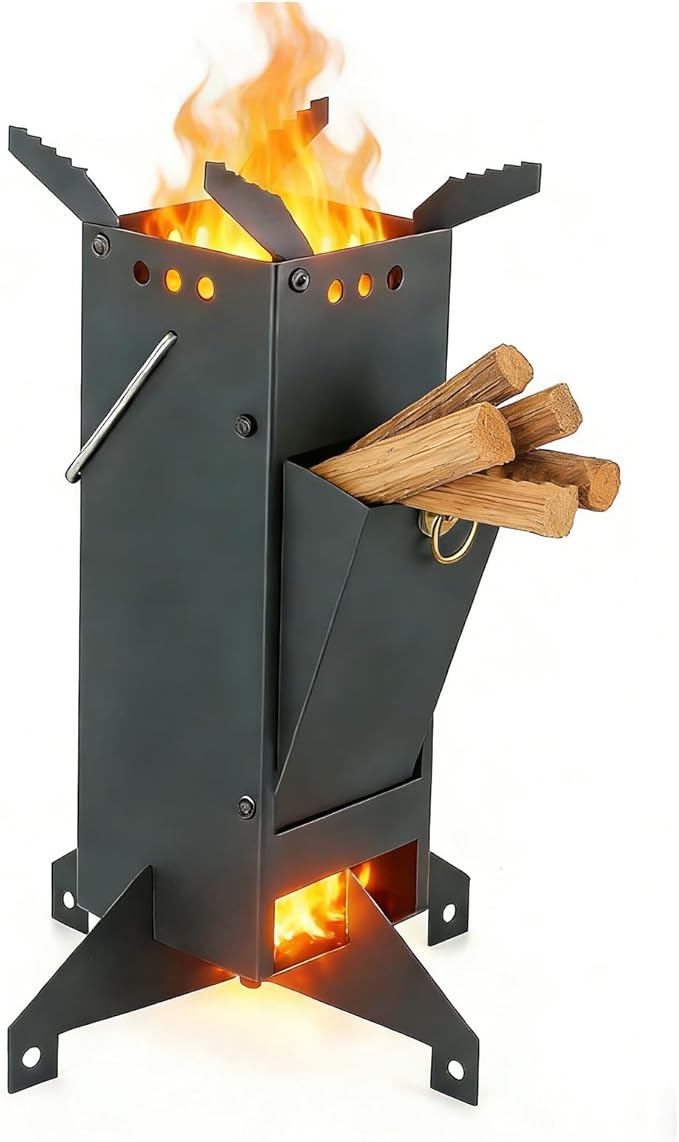 Portable Rocket Stove Camping Stove Wood Burning Stove Solo Stove Used For Camping, Picnicking, BBQ, Outdoor Cooking,Heating Black