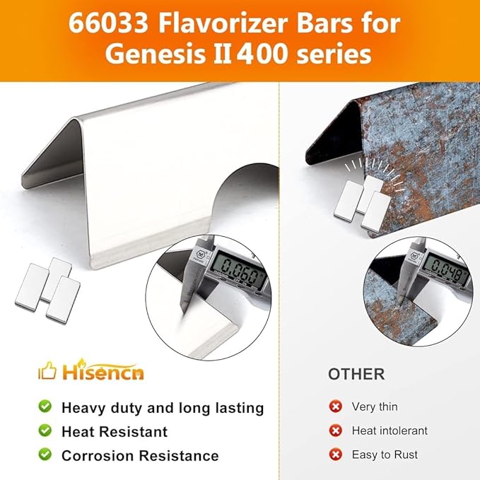 17 1/8'' Flavorizer Bars for Genesis II E-410, E-415, E-435, S-410, S-415, S-435 Gas Grill, Grill Parts for Genesis 2 LX E-440, LX S-440, Flavor Bars, Replacement Parts for Weber 66033 66796, 7 Pack