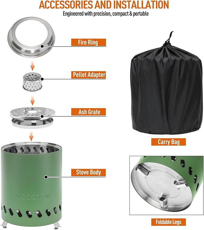 Portable Table Top Fire Pit with Stand, 5.5" Stainless Steel Mini Outdoor Low Smoke Burning Tabletop Firepit Fueled by Pellets or Wood, for Outside Camping Green