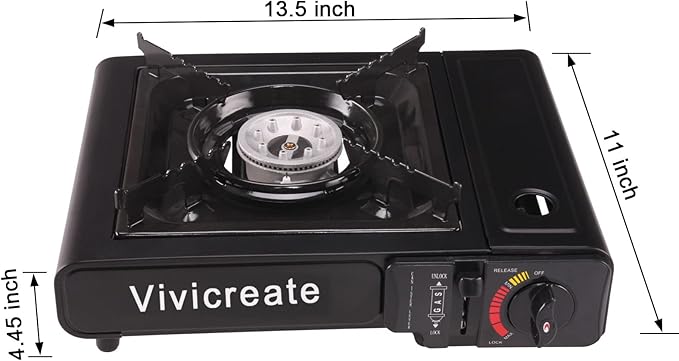 Vivicreate Portable Butane Stove 8500 BTU, Butane Stove with Auto Ignition for Camping, Lightweight Portable Gas Stove Burner with Safety Lock, Butane Burner, Estufa de Gas Portatil(Black)