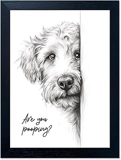 Gongyuanyihao Arts Funny Dog Bathroom Wall Art with Black Frame, Are You Pooping Sign for Farmhouse Restroom Decor, Rustic Humorous Canvas Print Painting Ready to Hang 8"x10"