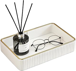 PU Leather Valet Tray,Desk Organizer Tray Nightstand Organizer Trinket Dish Storage Key Bowl Decorative Trays for Phone Wallet Jewelry Watch,Bathroom Bedroom Perfume Vanity Trays,Cream