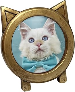 Isaac Jacobs 4x4 Round Resin Sentiment Cat Picture Frame with Ears, Photo Tabletop & Wall Display Hanging Display & Home Décor (Gold)