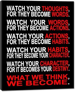 Pyradecor Watch Your Thoughts Motivational Classroom Poster Modern Canvas Prints Wall Art Paintings Ready to Hang for Office Living Room Home Decorations Stretched Pictures Artwork