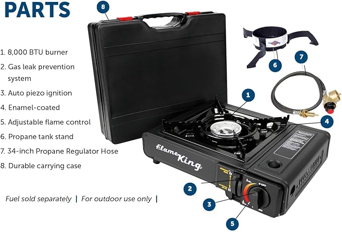 Flame King YSNVT-505-B Dual Fuel Butane & Propane Gas Camping Stove with Single Burner, Portable and Great for Outdoor Cooking, Backpacking, Hiking, & Emergency