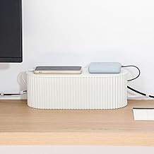 White Cable Box Organizer, Plastic Cord Hider Box with Lid for Desk and Floor, Power Strips Cover for Home, Office, Computer, TV, School, Kitchen, Surge Protector Cover (Small)