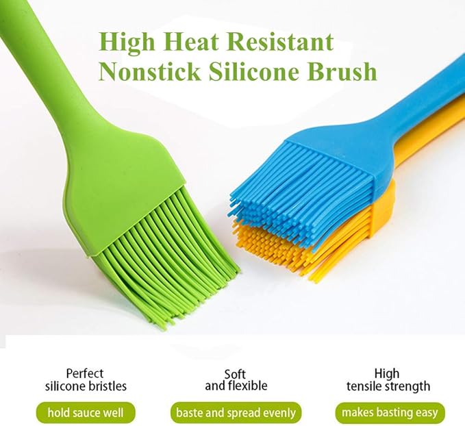Grill Basting Brush Silicone Pastry Baking Brush BBQ Sauce Marinade Meat Glazing Oil Brush Heat Resistant, Kitchen Cooking Baste Pastries Cakes Desserts, Dishwasher Safe 4Pack