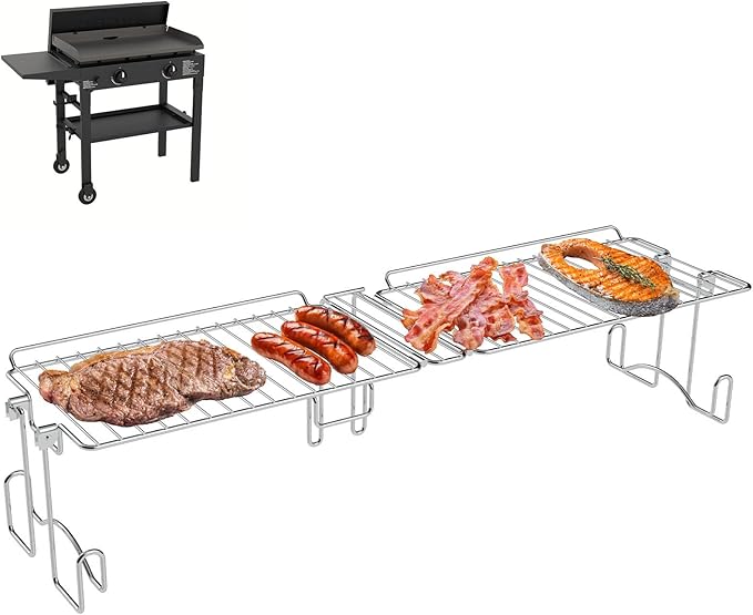 DcYourHome Griddle Warming Rack Compatible with 28" Blackstone Griddles (Not for Pro-Series）Adjustable Stainless Steel Rack for Blackstone Griddle Stand 28 Inch Accessories,One-Step Clip On Attachment