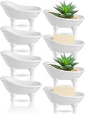 Gejoy 8 Pcs 5.6" Mini Bathtub Ceramic Planter Succulent Pot Bonsai Cactus Flower Vase Holder Decorative Organizer Soap Dish, White