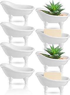 Gejoy 8 Pcs 5.6" Mini Bathtub Ceramic Planter Succulent Pot Bonsai Cactus Flower Vase Holder Decorative Organizer Soap Dish, White