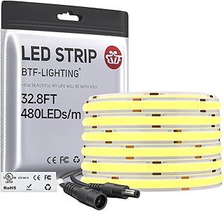 BTF-LIGHTING FCOB COB LED Strip Warm White 3000K, UL Listed 480LED/m High Density Uniform Light, 32.8FT DC24V CRI 90+ 8mm Width Tape Light for Home Indoor DIY Lighting(No Adapter or Controller)