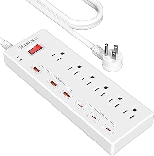 Power Strip, HITRENDS Surge Protector with 6 AC Outlets & 6 USB Ports (3 USB-C & 3 USB-A), 20W PD Fast Charging USB-C, 6 Ft Flat Plug Extension Cord with Multiple Outlet, 1625W/13A, for Home Office