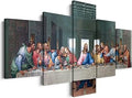 5-Panel Christian Religious Wall Decor Leonardo Da Vinci's The Last Supper Wall Art, Jesus Pictures for Dining Room Decor with Wooden Frame, Ready to Hang (60''W x 32''H)