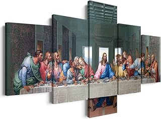YOUHONG 5-Panel Christian Religious Wall Decor Leonardo Da Vinci's The Last Supper Wall Art, Jesus Pictures for Dining Room Decor with Wooden Frame, Ready to Hang (50''W x 24''H)