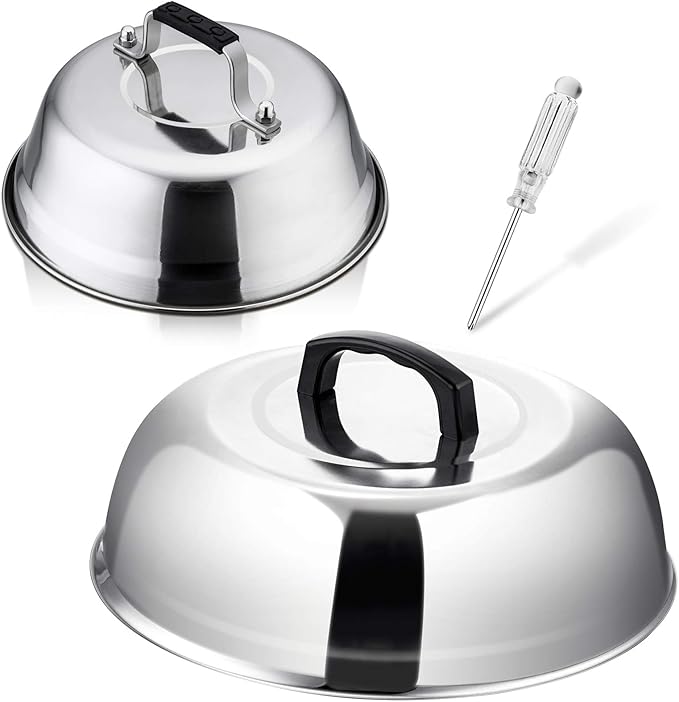 Cheese Melting Dome, HaSteeL 12In & 9In Heavy Duty Round Basting Steam Cover, Stainless Steel Griddle Grill Accessories for Flat Top BBQ Kitchen Cooking Indoor & Outdoor, Dishwasher Safe - (2Packs)