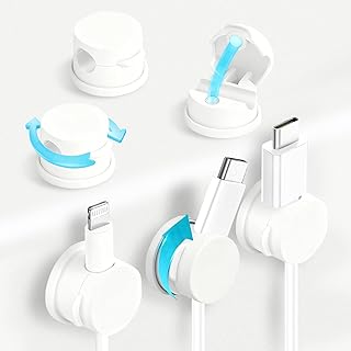 6pcs Magnetic Cable Clips, 360° Swiveling Adhesive Cable Organizer - Compact Cable Holder for Desk, Nightstand, Car, Kitchen & Home Office - Charger Cord Holder Solution by MarLigavid (White)