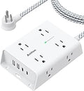 Addtam Surge Protector Power Strip, 8 Widely Outlets with 4 USB Ports (2 USB C), 5ft Extension Cord with Multiple Plug Outlets, 3 Side Outlet Extender, Flat Plug, Wall Mount, ETL, White