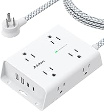 Addtam Surge Protector Power Strip, 8 Widely Outlets with 4 USB Ports (2 USB C), 5ft Extension Cord with Multiple Plug Outlets, 3 Side Outlet Extender, Flat Plug, Wall Mount, ETL, White