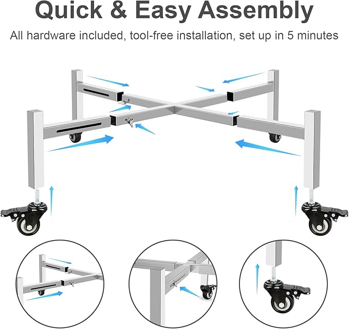 15-27 Inch Adjustable Fire Pit Stand, Premium Stainless Steel Rolling Base with Locking Wheels, Universal for Solo Stove, Heavy-Duty Rust-Proof for Outdoor Patio Camping