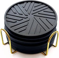 Silicone Coasters Set of 6 with Gold Holder, Modern Design that Holds Your Drink’s Condensation Protect Your Coffee Table, Outdoor Decor for Home, Office, bar, Kitchen, Black