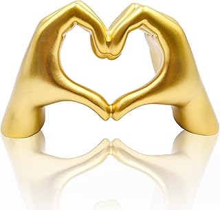 Large Gold Heart Hands Sculpture Decor, Resin Golden Modern Abstract Love Finger Statue, Gold Hand Model Decoration for Home Living Room Bedroom Bookshelf Shelves Wedding Office Desk Table