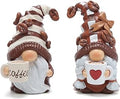 Hodao Gnome Decor Set of 2 Resin Coffee Lover Gifts with Mug, Cute Tiered Tray Figurines for Kitchen Shelf, Farmhouse Countertop, Desktop Accent, Spring Home Display