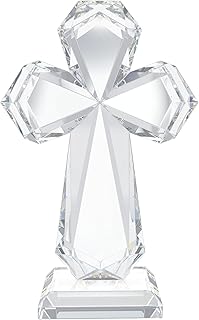 YWHL Clear Crystal Standing Cross Figurine Decor, Holy Cross Collectible Figurines Decoration, Religious Gifts for Women Men, Handmade Christian Easter Cross for Home Office