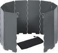 REDCAMP Folding Outdoor Stove Windscreen, 10 Plates Iron Camping Stove Windshield with Carrying bag, Lightweight Butane Burner Windshield, Grey