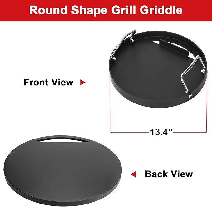 Full Size Griddle Inserts for Weber 14" Charcoal Grills Smokey Joe/Smokey Joe Premium/Smokey Mountain Cooker Smoker, Flat Top Griddle for Small Big Green Egg Grills, Replacement Part for Weber 7431