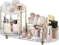 Makeup Organizer Countertop for Vanity, Rotating Perfume Tray with 5-compartment Cosmetic and Skincare Organizers, Multi-Purpose Desk Storage Makeup Brush Holder for Bathroom Bedroom Counter