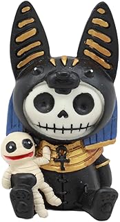 Ebros Furrybones Egyptian God of Afterlife Anubis Figurine Small 3.25" Furry Bones Skeleton Monster Collectible Decor Statue Gothic DOD Anpu Jackal with Mummy Friend Themed Decorative Sculpture
