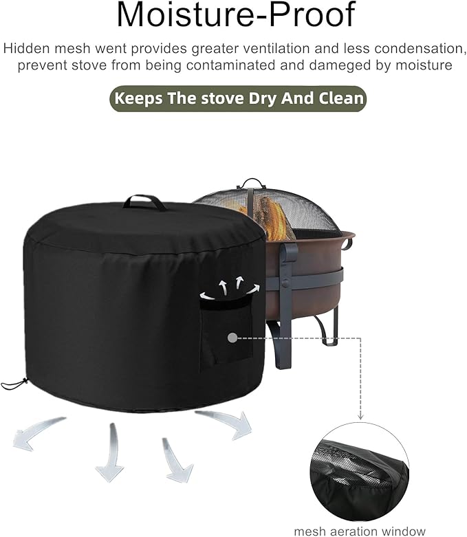 Round Smokeless Fire Pit Cover for Stove Bonfire, Falezern Stove Bonfire Shelter Cover Outdoor Waterproof, Dustproof and Windproof, Compatible with Solo Stove and more, 22"D X 16"H (M)
