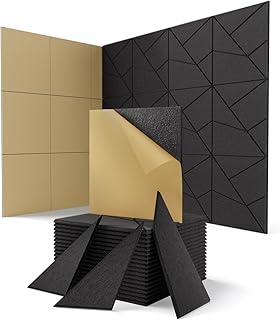 18 Pack Acoustic Panels Sound Absorbing for Gaming Room Wall, Black Decorative Cut-line Peel and Stick Sound Reducing Art Ceiling Tiles for Home Office Recording Studio Acoustical Treatments