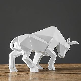ASNOMY Polyresin White Bull Figurine Home Decor, Abstract Ox Sculptures, Originality Home Decoration Furnishing Animal Ornament Resin, Geometric Surface Statues Ornament Figures