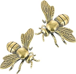 2 PCS Gold Bee Figurines: Vintage Brass Bee Statues Decorative, Brass Animal Ornament DIY Craft, Small Brass Metal Bee Desktop Ornament for Rustic Office Home Decor Wall Art Gift