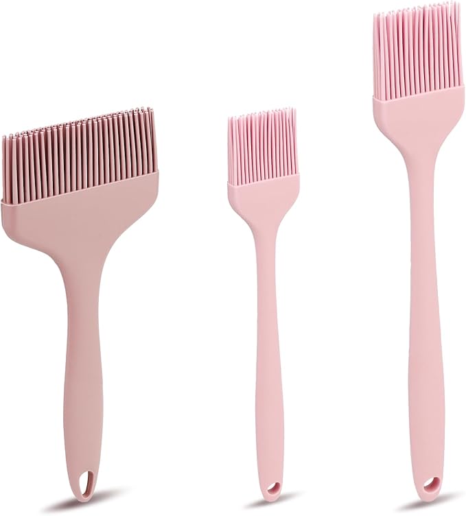 LELE LIFE 3 Sizes Silicone Basting Brush, Extra Large Heat Resistant Pastry Brush Spread Oil Butter Sauce Marinade for BBQ Grilling Baking Kitchen Food Cooking (Pink)