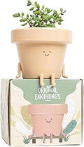 Original Earthlings Sitting Pot - 4 Inch Cute Plant Pot - Plastic Funny Planter with Drainage, Unique Cactus Plant Lover Gift, Succulent Face Flower Pot, Desk Plant, Table Top Decor, & Home Gifts