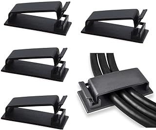 SOULWIT 50Pcs Self Adhesive Cable Management Clips, Cable Organizers Wire Clips Cord Holder for TV PC Ethernet Cable under Desk Home Office (Black)