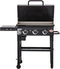 Char-Griller® Flat Iron 3-Burner Propane Gas Flat-Top Griddle with Steel Griddle Top, Hinged Lid and Wind Guards, 520 Cooking Square Inches in Black, Model 8428