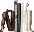 Resin Book Ends, Abstract Thinker Modern Minimalist Decorative Sculpture Bookends, Non-Slip Heavy Duty Bookends for Shelves for Home Office Shelves Desk, Set of 2 (Brown & White)