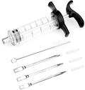 Turkey Meat Injector Syringe Kit with 3 Marinade Needles for BBQ Grill Smoker, 1 Cleaning Brush, 1 Oz/30 ml Large Capacity Injector Marinades for Meats Black