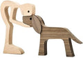 Handmade Wooden Man and Dog Figurine - Home Decor Sculpture, Large 10x6x0.8in, Eco-Friendly Gift