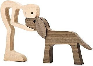 Handmade Wooden Man and Dog Figurine - Home Decor Sculpture, Large 10x6x0.8in, Eco-Friendly Gift
