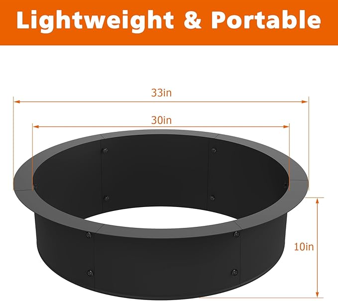 OUSHENG Fire Pit Ring Outdoor, 33 Inch Outer 30 Inch Inner Round Wood Burning Firepit Accessories, DIY Metal Steel Liner Insert for Bonfire Outside Camping Above or In Ground